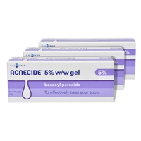 Acnecide 5% Benzoyl Peroxide gel - 60g - Pack of 3