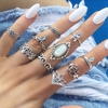 10 Pieces Retro Style Carved Gemstone Ring Set