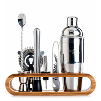 10PCS Cocktail Shaker Set Bar Tool Set with Bamboo Stand Home Bartending Kit Drinking Maker Tools