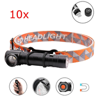 10pcs XANES XML-T6 1500Lumens 3Modes Multi-function Rechargeable Zoomable Tactical Magnetic Head LED Headlamp Led Flashl