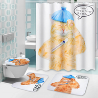 150/180X180CM Cat Bathroom Waterproof Shower Curtain With 12 White Plastic C-shaped Hooks