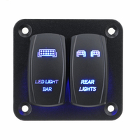 2 Gang DC12V-24V LED Light Circuit Rocker Switch Panel Blue Light for Car Boat