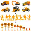 24 PCS 1:64 Alloy Engineering Truck Excavator Forklift with Road Sign Minifigure Diecast Model Set Toys