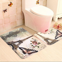 2Pcs/Set Paris Eiffel Tower Non-Slip Bathroom Toilet Pedestal Rug And Bath Mat Bathroom Carpet
