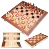 3 In1 Portable Wooden Foldable Chess Board Set & Checkers & Backgammon Set With Chess Pieces And Carrying Case