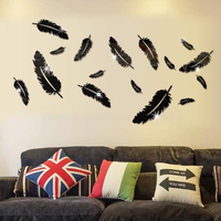 3D Multi-color Feather Silver DIY Shape Mirror Wall Stickers Home Wall Bedroom Office Decor