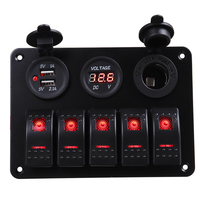 5 Gang Dual USB 12V On-Off LED Switch Panel Voltmeter Car Boat Marine RV Truck ON-OFF