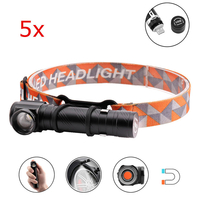 5pcs XANES XML-T6 1500Lumens 3Modes Multi-function Rechargeable Zoomable Tactical Magnetic Head LED Headlamp Led Flashli