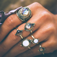 6 Pcs Vintage Knuckle Ring Set Cobblestone Geometric Finger