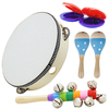 6 Piece Set Orff Musical Instruments Hand Shake Rattle Castanets Sand Hammer Vertical Bell Educational Tools Rhythm Kit