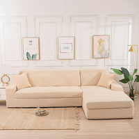 Beige Stretch Elastic Sofa Cover Solid Non Slip Soft Slipcover Washable Couch Furniture Protector for Living Room