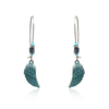 Bohemian Blue Green Feather Shape Dangle Earrings Flower