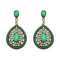 Bohemian Rhinestone Water Drop Pendant Ear Stud Piercing Earrings Clothing Accessories for Women