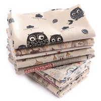 Cartoon Pattern Cotton Linen Fabric Cloth Patchwork For DIY Table Bedding Curtain