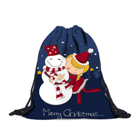 Christmas Print String Backpack Multi-color Cotton Storage B