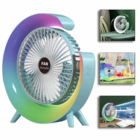Detachable Rechargeable Fan Colorful LED Light Fan with 1200mAh Battery Adjustable Tilt 5 Light Modes Mini Fan for Summe