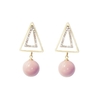Ear Drop Earring Double Gold Triangle Pink Artificial Pearl
