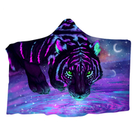 Galaxy Tiger Wearable Hooded Blankets Multifunctional Autumn Winter Dual Layer 3D Printing Plush Warm Shawl Cloak For Ad