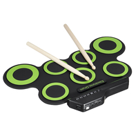 Green Electronic Drum Set Kit USB Power Audio Cable Portable Educational Pads