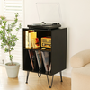 Hommpa Turntable Stand Black Record Player Stand with Vinyl Storage and LED Light Vinyl Record Storage Cabinet Holds Up