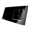 Livolo Black Glass Touch Switch With EU Wall Socket VL-C702-12/VL-C7C1EU-12