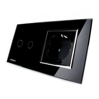 Livolo Black Glass Touch Switch With EU Wall Socket VL-C702-12/VL-C7C1EU-12
