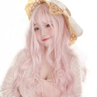 Long Pink Wigs with Bangs Water Wave