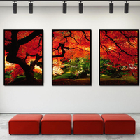 Miico Hand Painted Three Combination Decorative Paintings Maple Tree Wall Art For Home Decoration