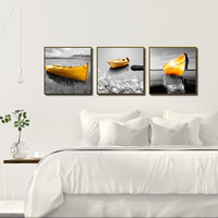 Miico Hand Painted Three Combination Decorative Paintings Yellow Boat Wall Art For Home Decoration