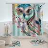 Owl Printed Shower Curtain Non-Slip Rug Three Set Bath Products Bathroom Decor with Hooks Waterproof