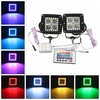 Pair 3inch RGB Control LED Work Light Bar Multicolor Halo Ring For Off Road 4X4 4WDSUV