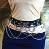 Punk PU Leather Belt Metal Chain Ring Waist Belt Strap Dance Gothic Binding Harness