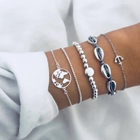 Simple Fashion Metal Shell Map Silver Beads Anchor Bracelet