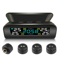 Solar Tire Pressure Monitor Clock LCD Display Car TPMS Wireless Tire Pressure Monitoring with 4 External Sensors