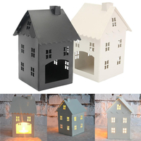 Vintage Iron House Hollow Lantern Candle Tea Light Candlestick Holder Home Decorations