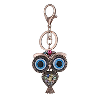 Vintage Owl Rhinestones Keychain Rings Holder