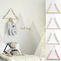 Wood Bead 1-layer Hanging Wall Shelf Clothes Hanger Kids Room Retro Decor Charm Decorations