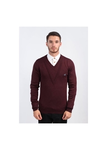 Double V-Neck Sweater - Burgundy