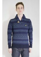 Navy Shawl Collar Fair Isle Sweater