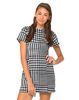 Motel Alby Short Sleeve Dress in Hounds Tooth Black and White