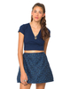 Motel Alkes High Waisted Skirt in Navy Daisy Jacquard