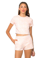 Motel Alya Crop Top in Pink Daisy Jacquard