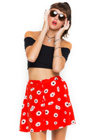 Motel Andrea Button Through Mini Skirt in Tomato Daisy