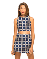 Motel Annie A Line Skirt in Plaid Navy