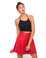 Motel Antonia High Waisted Skirt in Red Faux Leather