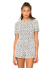 Motel Aphelia Short Sleeve Playsuit in Black and White Spiral Lace