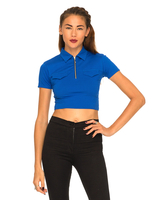 Motel Asha Cropped Polo Top in Sapphire