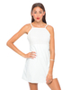 Motel Avery Strappy Skater Dress in Cream Pu Leather