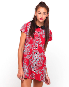 Motel Beatrix Babydoll Dress in Huge Paisley Red