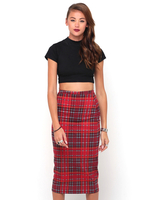 Motel Bee Midi Skirt in Tartan Red